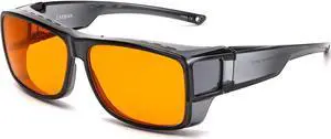 CAXMAN 99.9% Blue Light Blocking Glasses Sleep Glasses Orange Tinted Lens for Good Sleep Fit Over Glasses Fully Covered Your Eyes Clear Grey