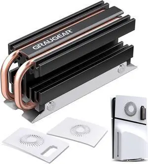 GRAUGEAR PS5 Slim M.2 SSD Cooling Pack, Ventilation PS5 Slim Cover and Open-Air PS5 SSD Heatsink, Heat Pipe Cooler for PS5 M.2 SSD, Cross Ventilation Design(Not Fit for Original PS5/PS5 Pro)