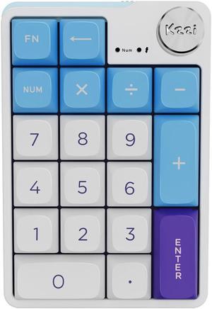 Mechanical Wireless Rechargeable Numeric Keypad, Gasket Bluetooth 5.0/2.4ghz/Wired Hot Swappable19 Keys Numpad, with Poron Foam, Aluminum Alloy Knob(Blue-White)