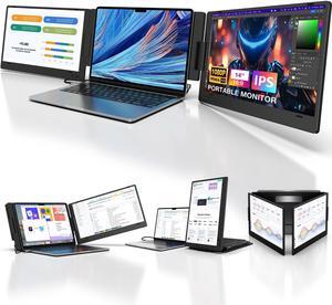 KYY Portable Monitor for Laptop, 14'' FHD 1080P USB-C Triple Laptop Screen Extender, Travel Monitor for Computer, Dual Screen for 12"-16" Laptop, X90A (Mac, Wins, Android)