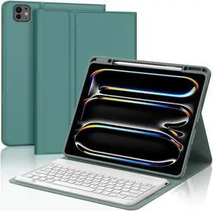 BORIYUAN Keyboard Case for New iPad Pro 13 Inch (M4) 2024, Detachable Wireless Bluetooth Keyboard Slim Folio Smart Cover for iPad Pro 13" with Pencil Holder - Green
