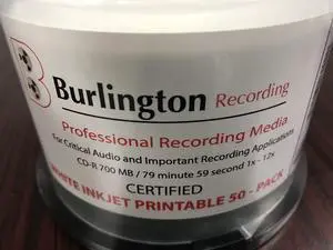 Burlington Recording 80 Min Pro CD-R Certified Inkjet Printable 1x-12x 50 PK