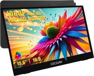 15.6 inch Portable Monitor, 1080P FHD, Adjustable Angle Bracket, Protective Sleeve Bag, Dual USB-C & HDMI Second Monitor for Laptop, PC, Phone, Mac, Switch, HDR IPS Gaming Display, VESA Compatible.