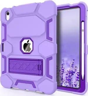 CCMAO Case for iPad (A16) 11th/10th Generation(2025/2022), iPad 10th Case with Kickstand & Pencil Holder, Heavy Duty Shockproof Hybrid Three Layer Protective Cover for Girls Women, Light+Dark Purple