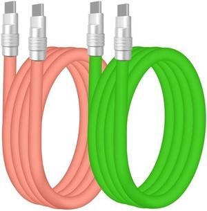 chubbycable Couple Chubby - 2-Pack 240W USB C Cable Extra Thick Silicone Fast Charging Cable for iPhone 15 16 Series, iPad, MacBook and More, Pink+Green, Type-C to Type-C, 9.8FT