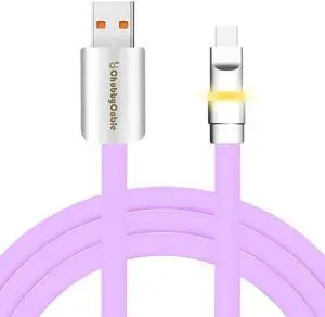 chubbycable Neon Chubby - Fast Charge Cable with Smart Light RGB Color Gradual Light Up LED USB Charging Cable, Light Purple, USB-A to Type-C, 4.9 FT