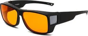CAXMAN 99.9% Blue Light Blocking Glasses Sleep Glasses Orange Tinted Lens for Good Sleep Fit Over Glasses Fully Covered Your Eyes Matte Black
