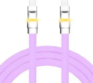 chubbycable Neon Chubby - Fast Charge Cable with Smart Light RGB Color Gradual Light Up LED USB Charging Cable, Light Purple, Type-C to Type-C, 9.8 FT