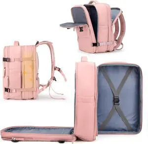 coowoz Large Travel Backpack For Women Men, Carry On Backpack,Hiking Backpack Waterproof Outdoor Sports Rucksack Casual Daypack Expandable Heavy Duty Extra large Backpack Pink Expansion