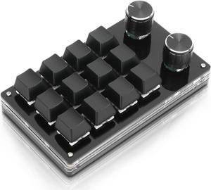 Red Switch Macro Keyboard Ergonomic Customized Knobs USB Mini Keypad for PC (12 Keys with 2 Knobs)