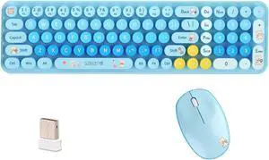 Cute Baby Bear Compact Wireless Keyboard and Mouse Combo, Colorful 85 Round Keys with Numeric Keys, 2.4G Wireless, Gift for Girls and Kids, Compatible with Notebook, PC (Blue)