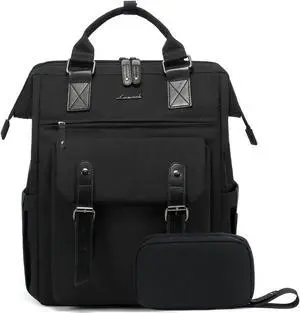 LOVEVOOK Laptop Backpack for Women, College School Backpack Student Bookbag, Teacher Work Bags Travel Backpack Purse, Business Computer Bag Commuter Nurse Bags, 15.6 Inch, Black