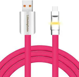 chubbycable Neon Chubby - Fast Charge Cable with Smart Light RGB Color Gradual Light Up LED USB Charging Cable, Rose Red, USB-A to Type-C, 9.8 FT