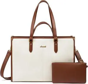 LOVEVOOK Women's Laptop Tote with Clutch, Vintage Leather Work Bag for Business or Office Use