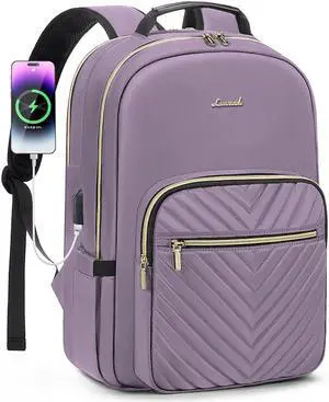 LOVEVOOK Laptop Backpack for Women 17.3 inch,Cute Womens Travel Backpack Purse,Professional Laptop Computer Bag,Waterproof Work Business College Teacher Bag Carry on Backpack with USB Port,Taro Purple