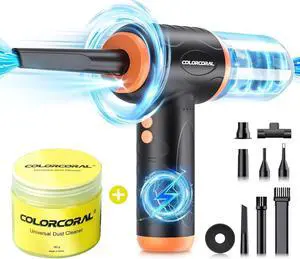 COLORCORAL 12-in-1 Cordless Air Duster Brushless Motor and Keyboard Cleanning Gel for Car Interior Detailing Home and Office Dust Cleaning