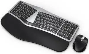 MK960 Ergo Wireless Keyboard Mouse Combo, Bluetooth/2.4G Split Design Keyboard with Palm Rest and 4 Level DPI Adjustable Wireless Mouse, Multi-Device, Rechargeable, for Windows/Mac/Android(Silver)