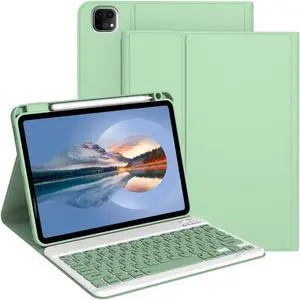 Divufus Keyboard Case for iPad Air 13 Inch (2024 M2), Pro 12.9 6th Gen 2022 [Magnetic Detachable Wireless Keyboard] Flip Stand Case with Pencil Holder for iPad Pro 12.9 5th/4th 2021/2020, Light Green