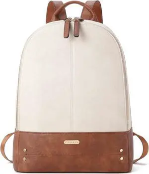 CLUCI Laptop Backpack for Women Leather 15.6 inch Computer Backpack Travel Vintage Large Bag Beige With Brown 2