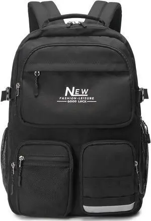 El-fmly Water Resistant Backpack for Teen Girls Boys Students, Casual Multi Pockets Daypack with 15.6 inch Laptop pocket for Travel School College (Black)