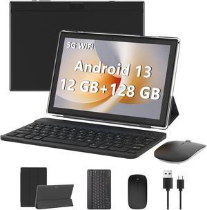 Android 13 Tablet 10 Inch, 12GB RAM 128GB ROM/1TB Expandable Tablet, 2 in 1 Tablets with Keyboard Mouse Case Stylus, Quad-core 2.0GHz Processor Tablet, 1280*800 IPS HD Touch Screen, 5G WiFi 6 Tablet
