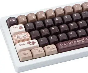 COOMICKEY PBT Keycaps, MOA Profile, Cute Coffee Cats, 150 Keys Dye-Sublimation Cute Keycap Brown Anime Keycap Set with 7U/Split Spacebar for Alice/ 61/64/68/84/87/100/104/108 Mechanical Keyboard