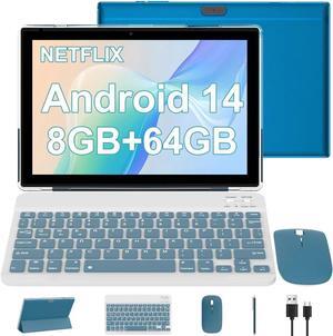 Android 14 Tablet 10.1 Inch Tablet, 2 in 1 Tablets with Keyboard/ Mouse/ Case/ Stylus, 8GB RAM+64GB ROM (Max 1TB), 1.8Ghz Quad-core Processor, 1280*800 IPS HD Touch Screen, 2.4G/5G Wifi6 BT 5.0 Tablet
