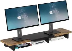 DAWNTREES Dual Monitor Stand Riser,39.4 inch Wood Desk Organizer Shelf with Underneath Storage for Office Accessories,Suitable for desktop computers/laptops/TVs/printers