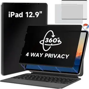 Magnetic Privacy Screen Protector Compatible with iPad Pro 12.9" 2022-2018 (6th/5th/4th/3rd Gen), Easy Install Shield Anti Glare Blue Light Filter, Horizontal and Vertical Black Security Film