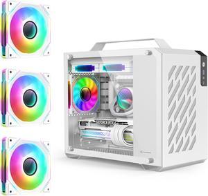 MAQUY White Micro-ATX PC case with Detachable Carrying Handle, 3Pack 120mm Fans preinstalled, Mini Tower Computer case with Cable Management, Small ITX Desktop pc Chassis Compatible with 240mm AIO