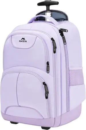 MATEIN Rolling Backpack for Women, 17 Inch Travel Laptop Backpacks with Wheels, Waterproof Large Roller Carry On Luggage Wheeled, Trolley Overnight Suitcase Business Computer Bag, Purple