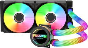 Megaccel 240mm AIO ARGB CPU Liquid Cooler, ARGB LED Tube, 2x120mm PWM Fans, Black CPU Water Cooler for AMD/AM5/AM4, Intel LGA 1700/1150/1151/2011, Gaming