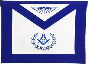 MASTER MASON BLUE LODGE APRON - White&Blue SQUARE & COMPASS G with WREATH (Blue, French Lambskin)