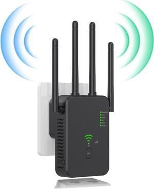 Powerful WiFi Repeater for Home,WiFi Amplifier 200 m^2 Coverage Area,4 Antenna,2 LAN Ports, WiFi Extender for Home and Office, WiFi Extender Compatible with Modem Router (Black)