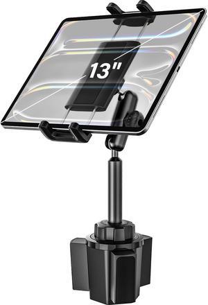 Dosvsi Car Tablet Mount Cup Holder, [Metal Triple Ball Arm] Cup Holder Tablet Mount for Truck, Vehicle Cup Stand Compatible with iPad Pro 13(M4) 12.9 Mini Air, ELD, Galaxy Tab, iPhone, 4-13" Devices
