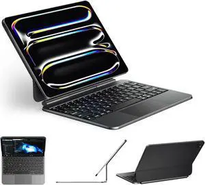 doqo iPad Pro 11 inch Case with Keyboard (M4, 2024) Magic Style Keyboard Case for iPad Pro 11 M4 2024 with Multi-Glass Trackpad Slim 7colors Backlit Magnetic Black for iPad Pro 11 5th A2836, A2837