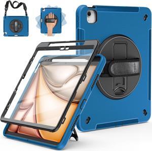Miesherk Case for iPad Air 13 Inch 2025 M3/M2, iPad Air 13 Inch Case with Built-in Screen Protector, 360deg Rotating Stand, Pencil Holder, Adjustable Shoulder Strap