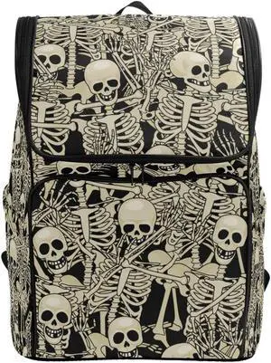 Naanle Cool Skull Skeleton Pattern Casual Daypack College Students Multipurpose Backpack Large Travel Hiking Bags Computer Bag