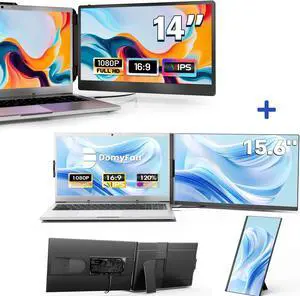 domyfan 15.6" Laptop Monitor Extender, 120% sRGB FHD 1080P IPS Laptop Screen Extender Dual Screen, Portable Monitor for Laptops 13-17" with HDMI/USB-A/Type-C Plug-Play for Windows, Mac, Android