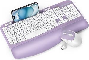 Wireless Keyboard and Mouse Combo, EAYBLLY Wave Keys Wireless Ergonomic Keyboard with Cushioned Wrist Rest, Phone Holder, 2.4GHz Silent Cordless Mouse Set for Computer, Laptop, PC, Windows