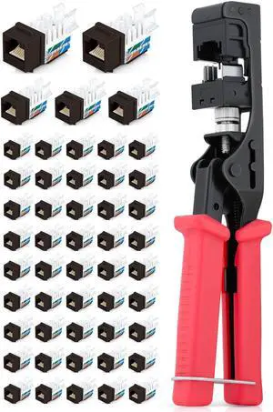 Everest Media Solutions Bundle - 2 Items: 45Term - Speed Termination Tool + 50 Pack of RJ45 CAT6 UTP Keystone Jacks - Brown