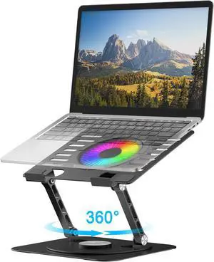 YTech Laptop Stand,with 360degRotating Base,External Cooling Fan,Adjustable RGB Lighting,Ergonomic Foldable Notebook Computer Holder.Compatible with All 10-17" Laptops Tablets,Black