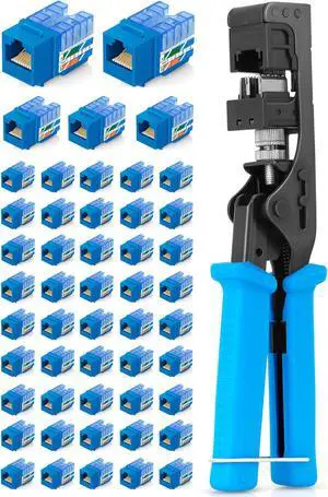 Everest Media Solutions Bundle - 2 Items: easyJACK - Speed Termination Tool + 50 Pack of RJ45 CAT5e UTP Keystone Jacks - Blue
