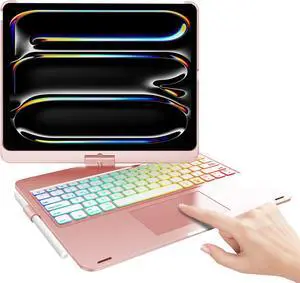 FARYODI Keyboard Case for iPad Pro 13 Inch (M4, 2024), 360° Rotatable Slim Cover, Bluetooth Keyboard with Multi-Touch Trackpad, Pencil Holder, 7-Colors Backlit for iPad Pro 13 Inch, Rose Gold