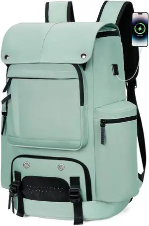 FENGDONG Travel Backpack TSA Friendly Flight Approved Carry on Backpack Nylon Water-resistant Business Large Weekender Bag Casual Daypack 17.3" Laptop Computer Backpack for Men Women(Light Green)