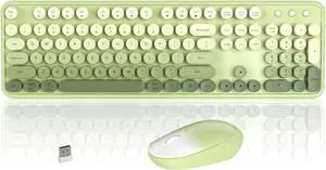 Colorful Wireless Keyboard and Mouse Combo, COVEVA 2.4GHz Wireless Retro Cute Round Keycaps Keyboard, 104 Keys Full-Sized Keyboard Mouse Set with Switch Button for PC Laptop Desktop (Green Gradient)