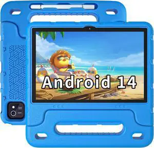 EDDBNi Kids Tablet Android 14 Tablet 10 inch Kids Tablets with Case Quad Core 64GB Dual Camera Parental Controls 2.4G WiFi Educational Tablets(Blue)