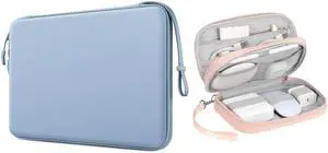 FINPAC 13-inch Hard Laptop Sleeve Case Ice Blue + Travel Electronic Bag Pink