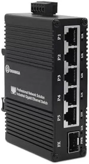 ENIANHUA Mini Industrial 5 Port RJ45 10/100/1000BASE-T Ethernet Switch + 1 1000Base-X SFP Slot, Din Rail Mount or Wall Mounts, Support 9~56V DC Unmanaged Network Switch, 14Gbps Switching Capacity