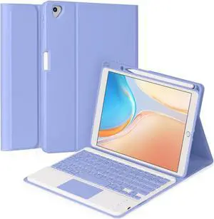 Eisuiyi Keyboard Case for iPad 10.2" 7th/8th/9th gen, Compatible with iPad Air3/Pro10.5, Detachable Touchpad BT Keyboard, Magentic Protective Cover with Pencil Holder, Purple